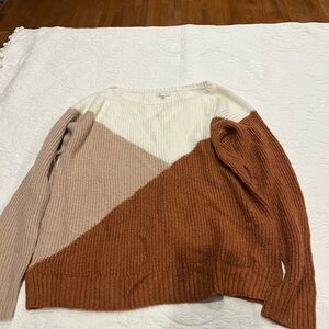 Maurices Tan and Cream Crew Neck Sweater